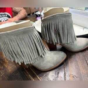 Frye Fringe Suede Ankle Boots - Light Gray